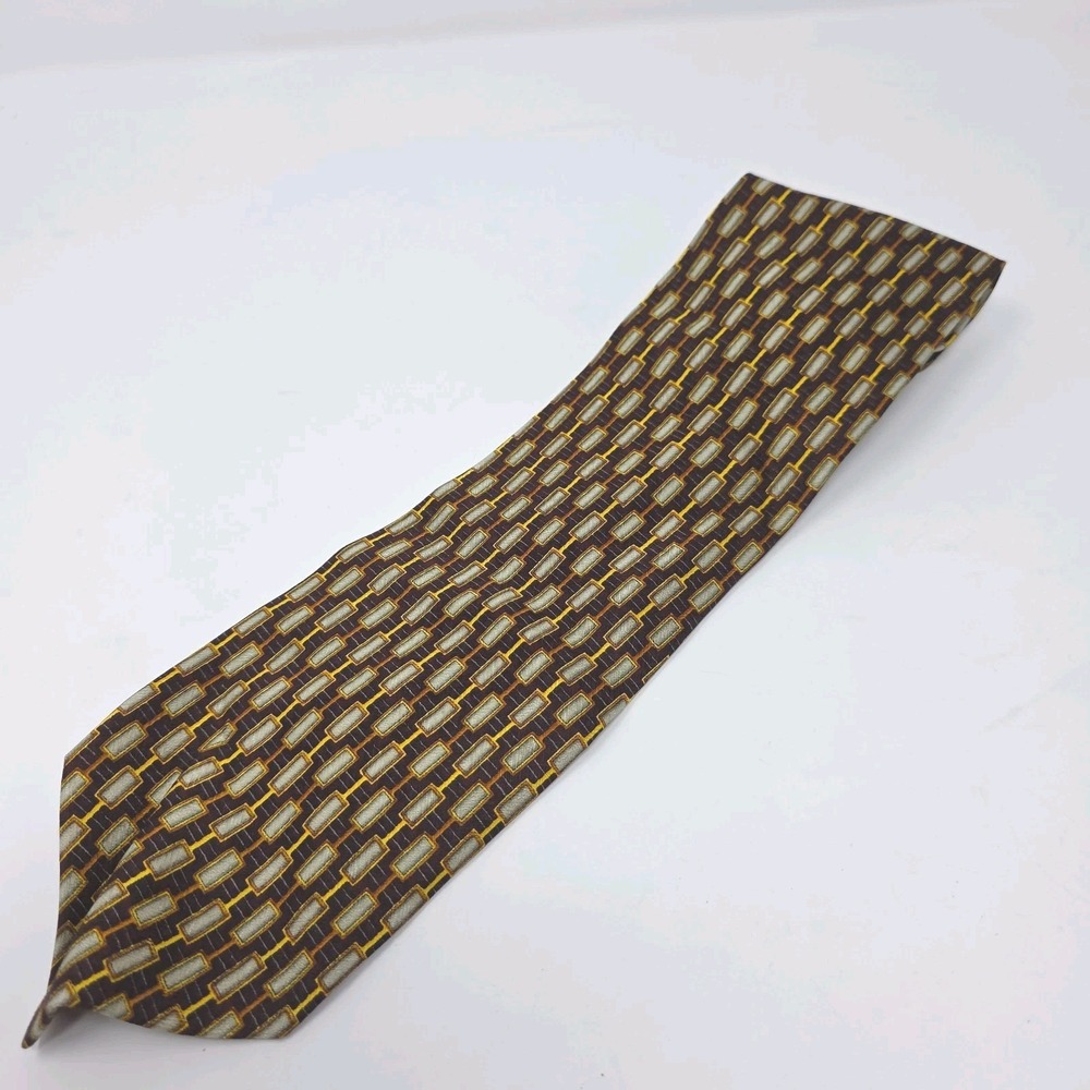 Luciano Brunelli Necktie Mens OS Burgundy Gold Geometric Silk Made in Italy NWT